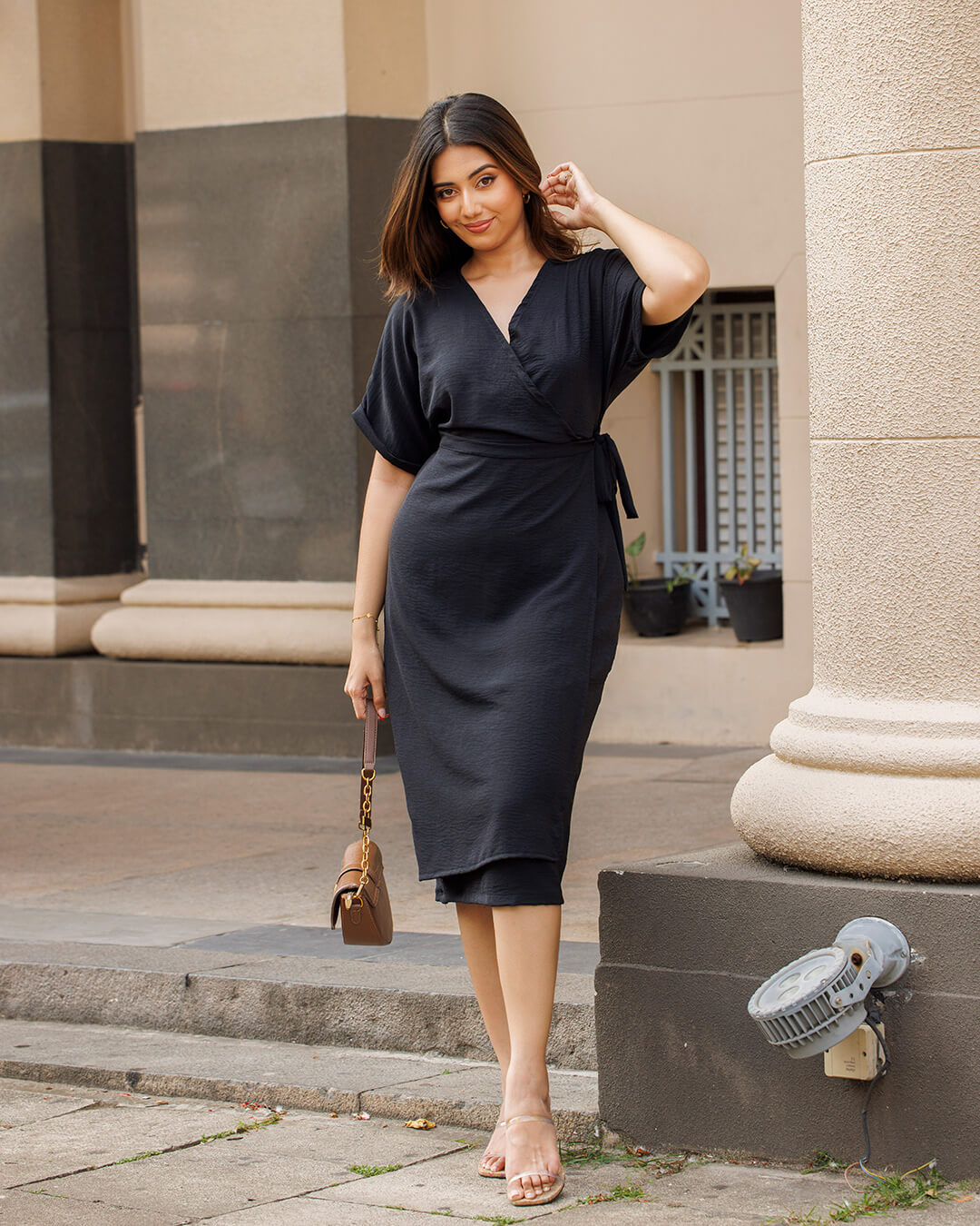 Andrina-Black-midi-dress-2 Andrina Black Midi Dress - Image 1